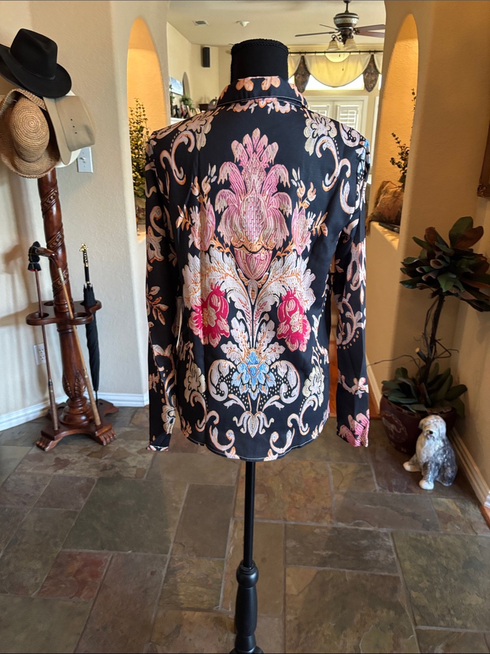 Source Unknown Black Floral Scroll Print Blouse View 5